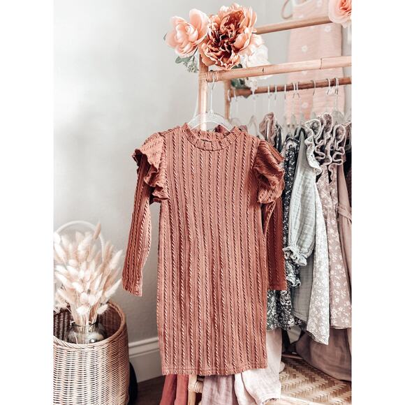 Autumn Woods Cinnamon Flutter Slv Cozy Cabled Sweater Dress 3T/4T - Picture 2 of 2